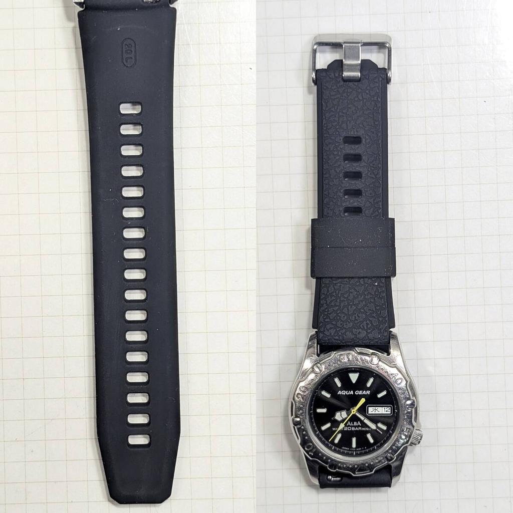 SEIKO ALBA AQUAGEAR Battery and Strap Working Men's Watch, Replaced, Condition, V-83
