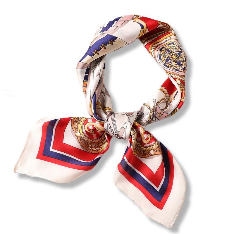 Xiaoxiangfeng Imitation Silk Scarf Women's Sailboat Pattern Versatile Decorative 70x70 Square Tied Headband