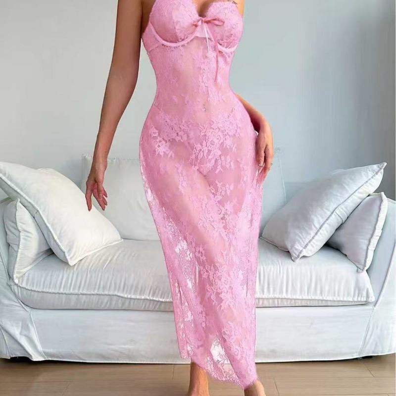 Lace Sexy Mesh Sheer Long Dress Lingerie Set