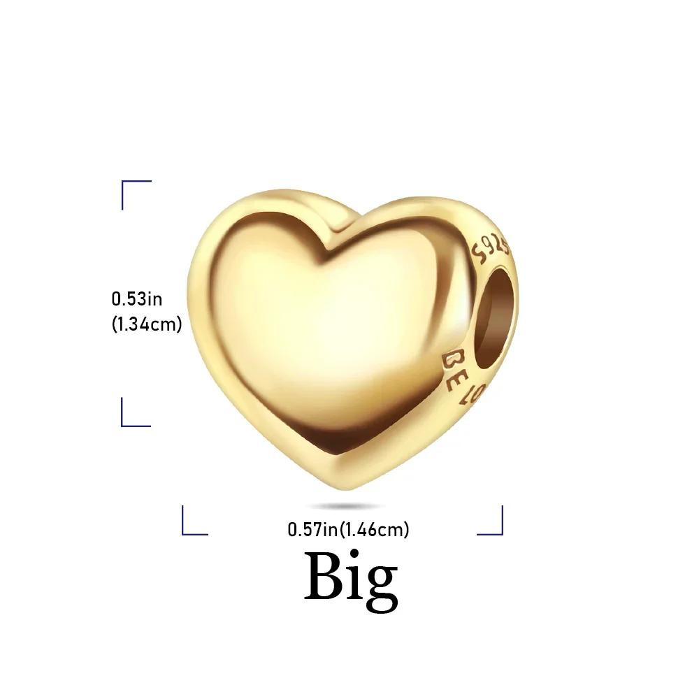 925 Silver Gold Heart Charms Beads Sparkling MapleLeaf Pendant For Women Bracelet DIY Jewelry Gift