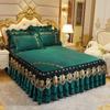 1PC Crystal Velvet Bedspread Plush Lace Bed Skirts Thin Comforter Embroidered Bedding with Pillowcases for Queen King Size