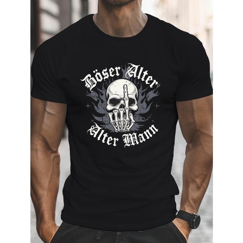 European Size Helmet Evil Old Man Skull Men S Casual Crew Neck Short Sleeve T-Shirt for Summer, Plus Size S чёрный