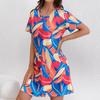 Abito da pigiama da donna in poliestere lavorato a maglia a maniche corte Camicie da notte floreali stampate Camicie da notte allentate estive Abbigliamento casual da salotto per dormire