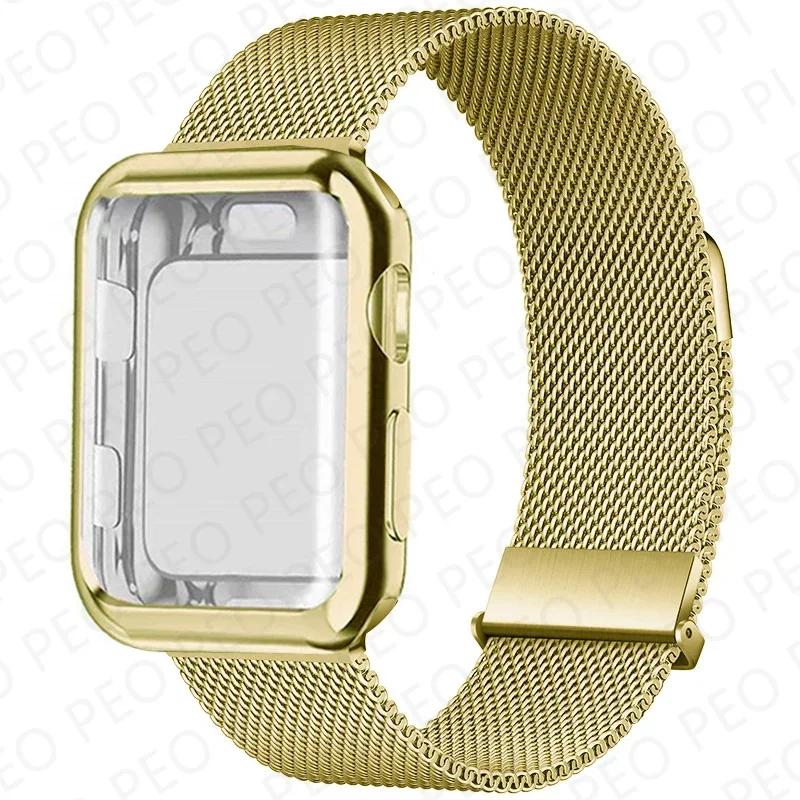 Case+Milanese Loop For Apple Watch Band 44mm 38mm-42mm-40mm Metal Magnetic bands iwatch Series 9 8 7 6 5 4 3 SE 45mm 41mm Strap