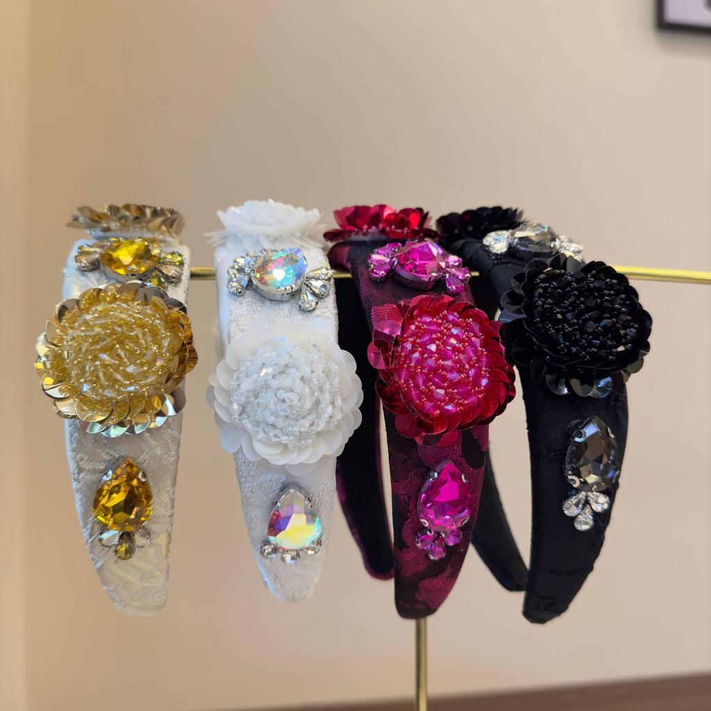 Rhinestone Crystal Diamond Headbands for Women Fashionable Handmade Wide Hair Hoops Beaded Bling HairBand Hair Accessories