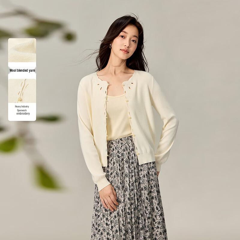 

INMAN Women s French Hollow Embroidery Knit Cardigan L