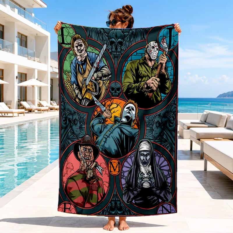 Horror Movie Characters Beach Towel, Microfiber Beach Towel, Perfect For Pool, Beach, Travel, Home Decor Beach Party Fan gifts