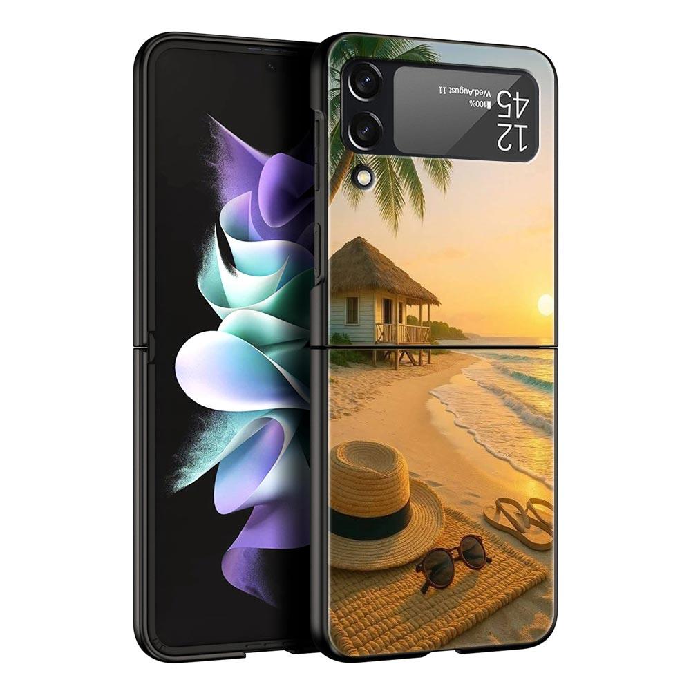 Summer Beach Hard PC Phone Case For Samsung Galaxy Z Flip 7 6 5 4 Black Cover For Galaxy Z Flip 3 Foldable Shell Fundas Capa Bag