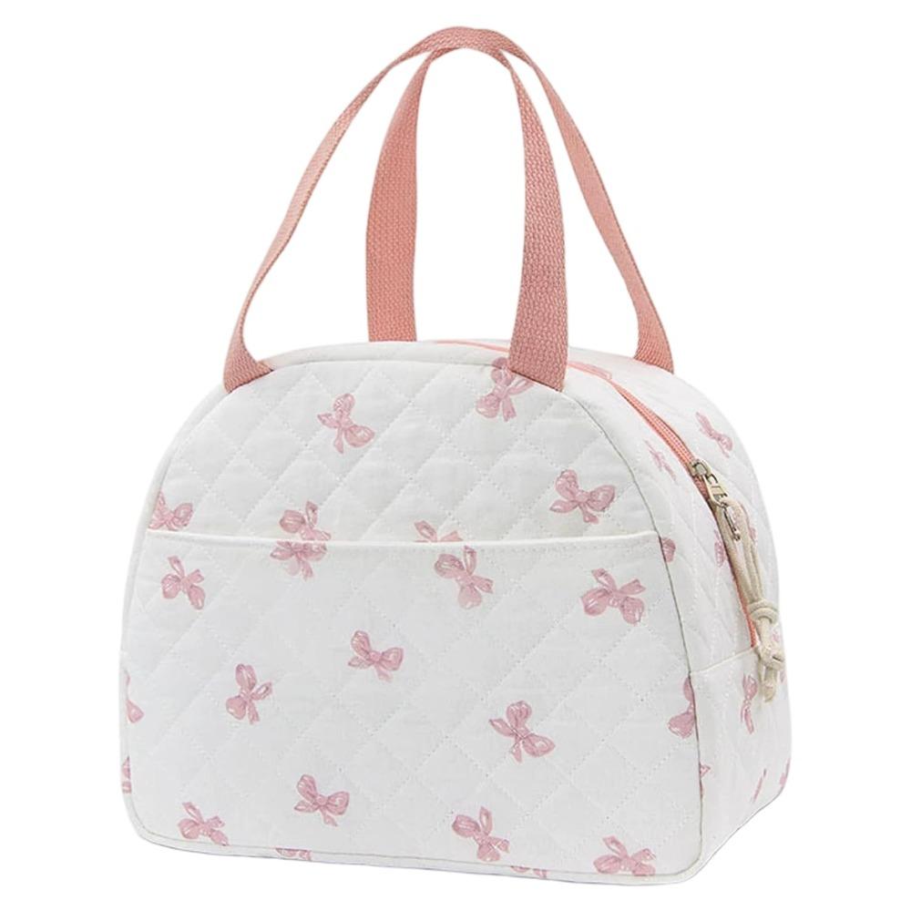 Insulated Quilted Food Thermal Bag Bow Thermal Insulation Bag Portable Ice Pack  for Work, School