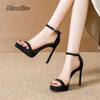 Fashion Women's High Heels Black Apricot Party Dress Shoes Elegant Thin High Heeled Sandals Open Toe Ankle Strap Wedding Banquet Shoes