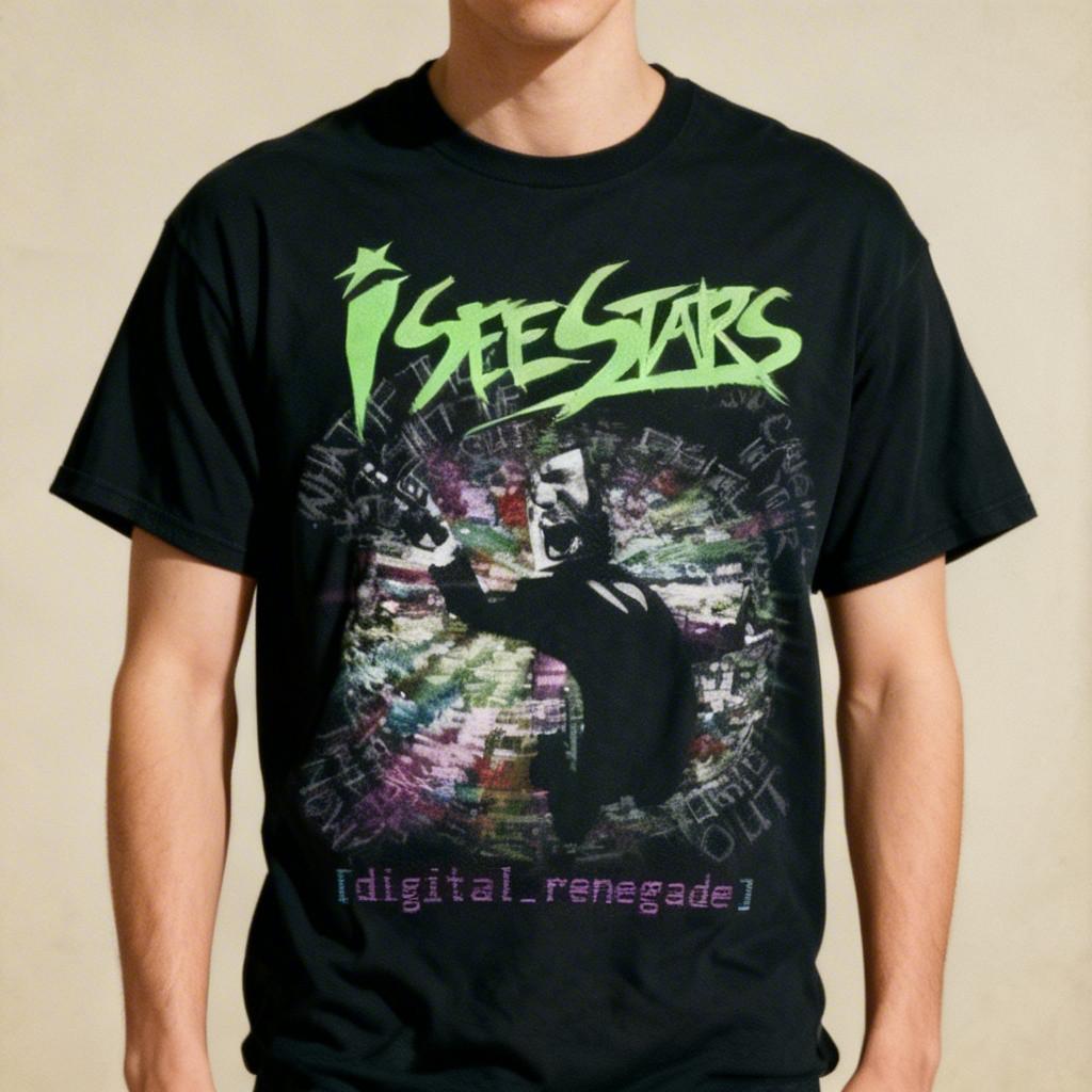 Vtg I SEE STARS Band digital renegade Cotton Black All Size Unisex Shirt NWT! S
