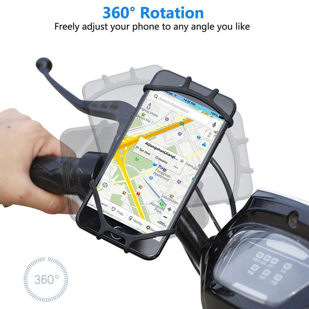 2Pcs Universal Bike Phone Mount, 360° Rotatable Silicone Holder for 4.7–6.8" Phones, Compatible with iPhone/Samsung Easy Install