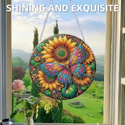 Motyw Kwiatowo-Ptasi Płaski/2D Zestawy DIY do Zawieszenia Sztuka z Diamentów Strass Diamond Art Zawieszki Okienne Sztuka do Zawieszenia na Okno do Wystroju Domu