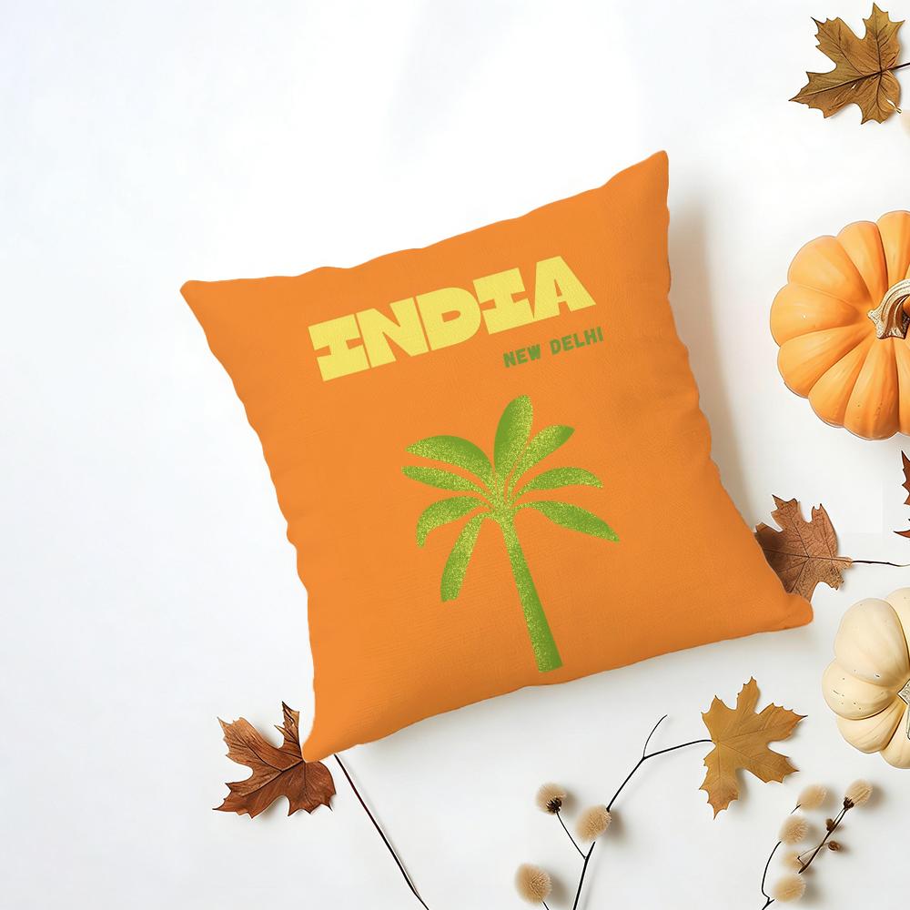 Bright Cheerful Anime Summer Travel Series Cushion Cover Washable Linen Pillowcase Soft for Daily Sofa Bed Home Room Decor