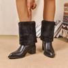 Women's Wide Width Pointed Toe Boots, Chunky Heel Faux Fur Lined Ankle Boots, European Style Winter Fashion Booties