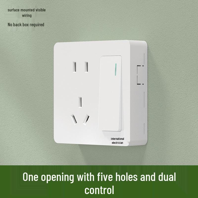 Ultra-Thin Surface-Mounted Single-Control Wall Switch & Socket Panel with Surface Box Outlet, One-Gang Push Button for Household Lighting.