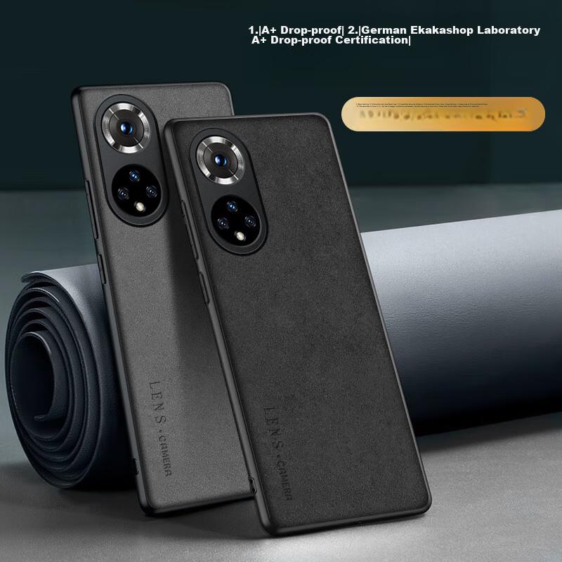 Honor 50 Phone Case, Honor 50 Full Lens Protection, Silicone Soft Edge, Shockproof, Ultra-Thin, Simple And Leather Texture Case, Quiet Black