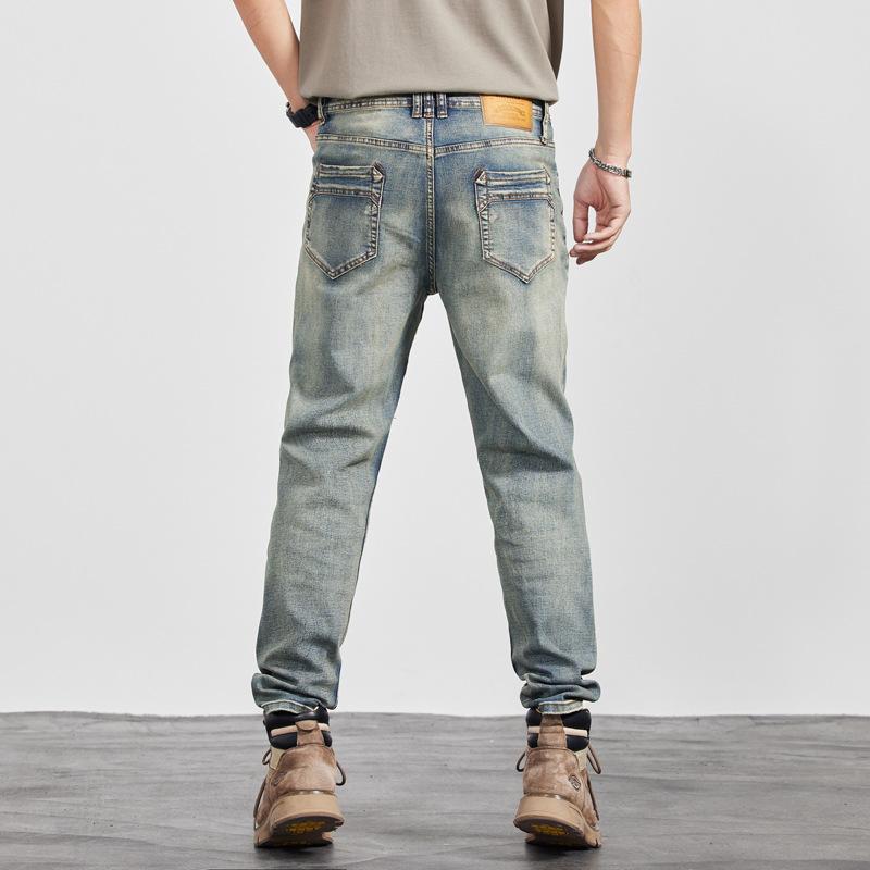 Big Cow Retro Nostalgic Jeans Men's Spring and Summer New Elastic Slim Fit Small Straight Trousers