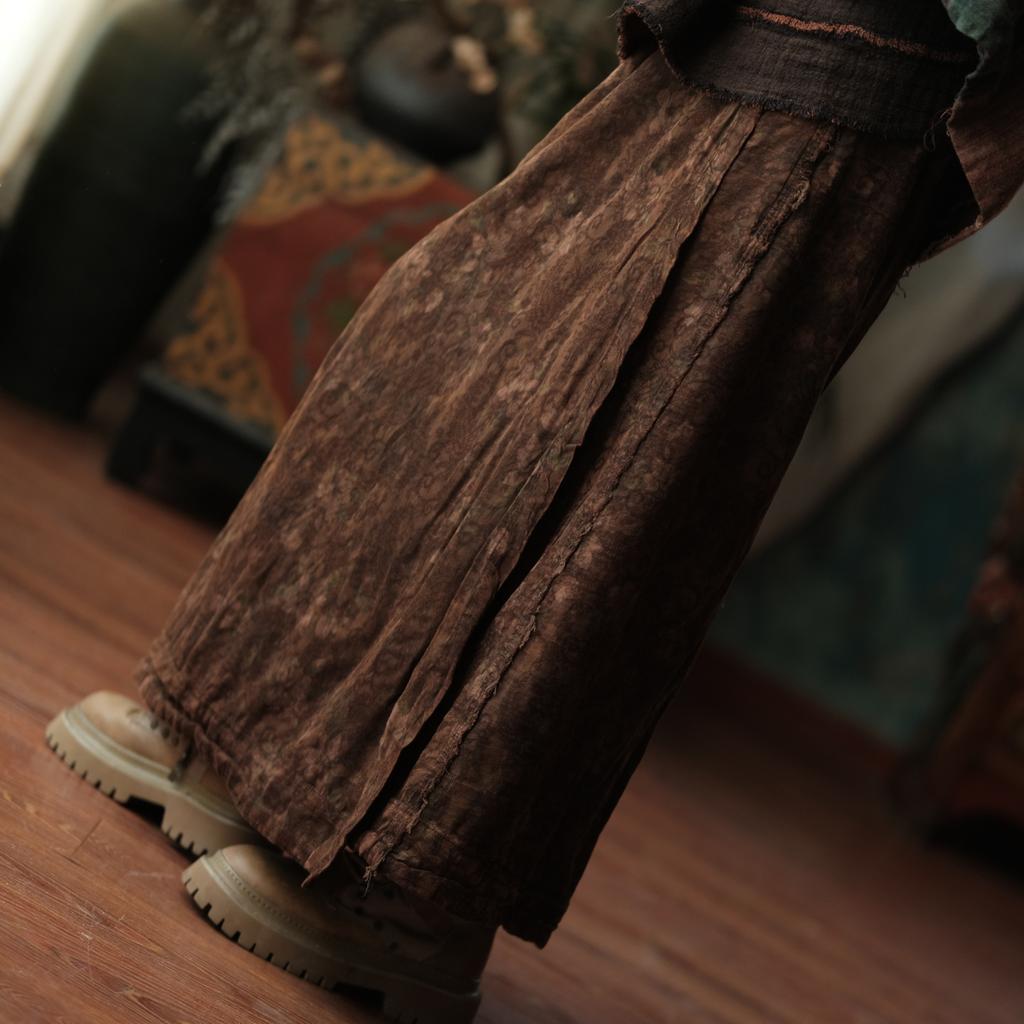 Johnature Femei Vintage Fuste de Iarnă Talie Elastică Imprimeu Floral Moi Femeie Cafea Fuste A-Line