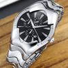 Y2K Quartz Watch Futuristic Case Wavy Stainless Steel Band Chronograph Date Business Waterproof Wristwatch