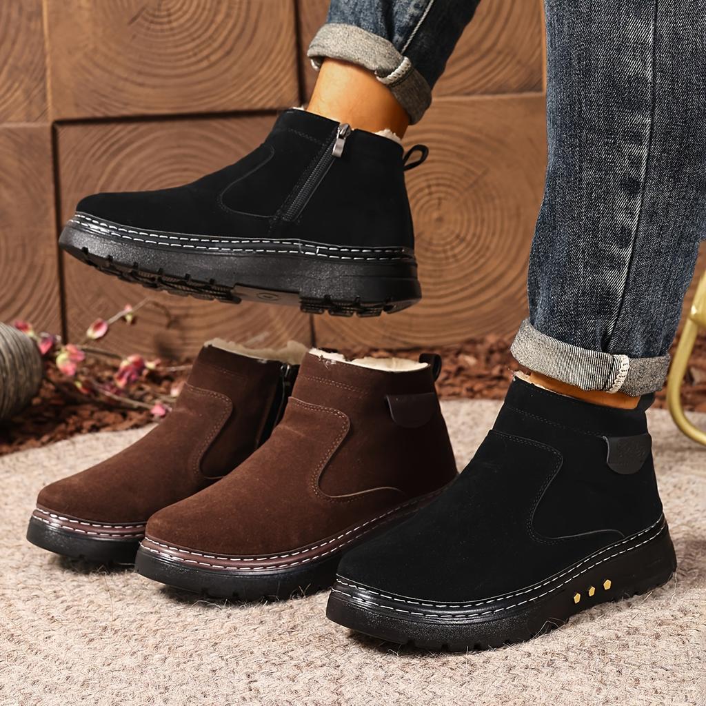 Men's Winter Ankle Boots Slip-On Snow Boots with Fleece Lining & Thick PU Sole Winter  Comfortable Shoes