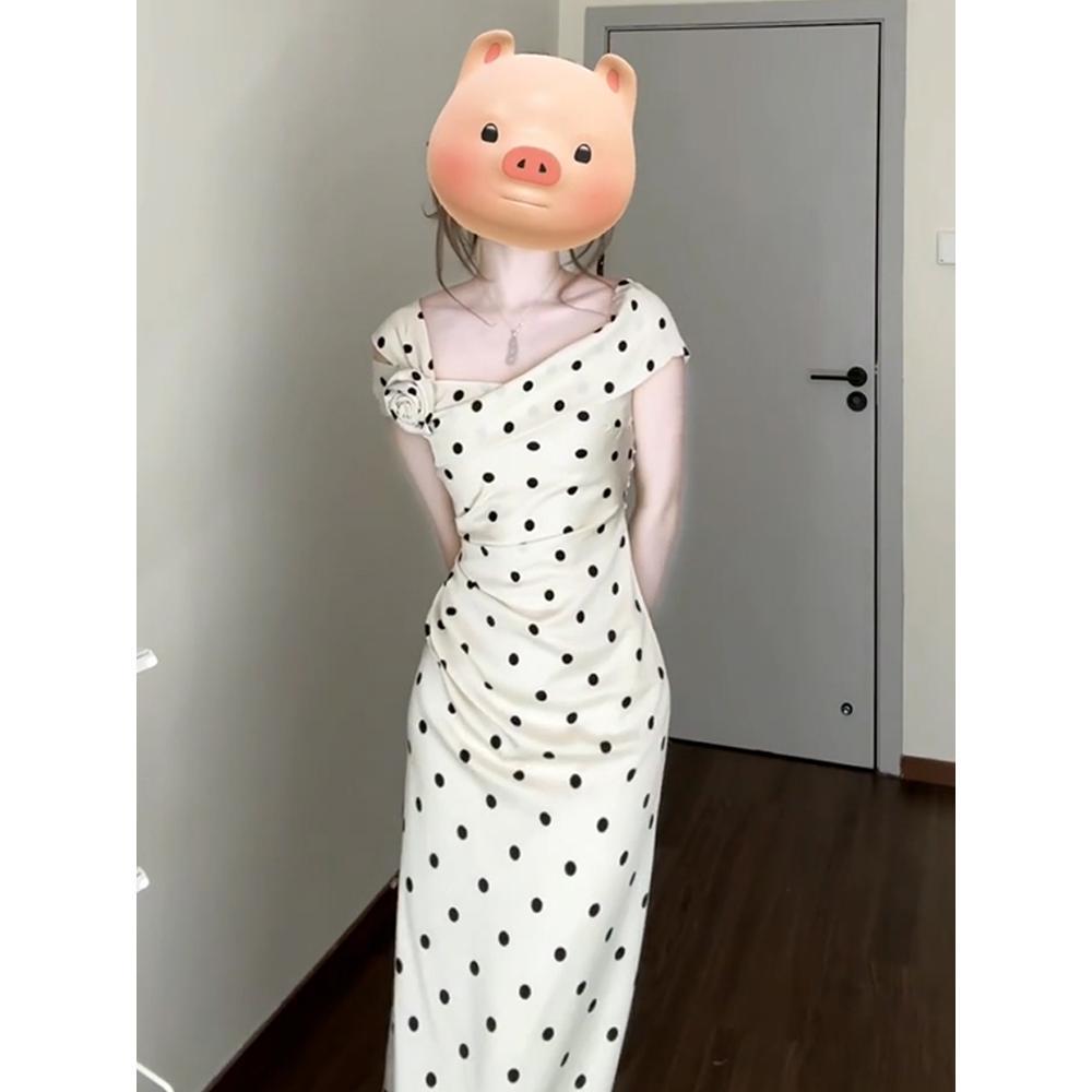 

Пляжный отдых платье миди в горошек на бретелях белое платье детское летнее повседневное новое XL- (recommended 110-60kg)