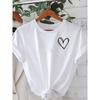 European sizes Women's Plus Size Oversized White Short Sleeve T-Shirt - Heart Print Round Neck Blouse, Loose Fit Casual Summer, Machine Washable