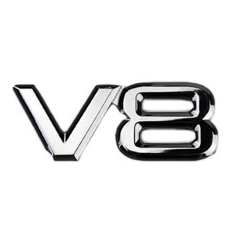 AQTQAQ 1 Stück 3D Metall Chrom V8 Autoaufkleber Logo Emblem Aufkleber Abzeichen Auto Karosserieaufkleber Universelle Auto Dekoration