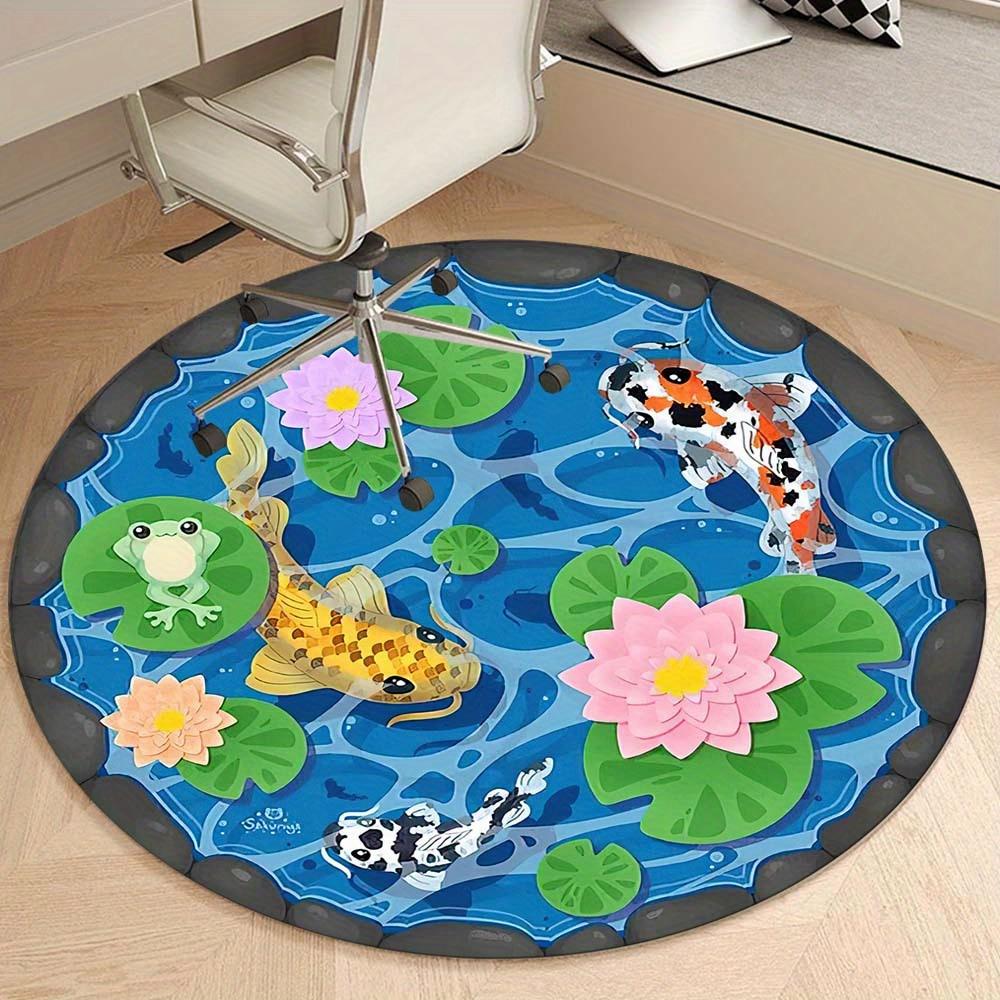 Fish In The Pond Round Rug Suitable For Office Reception Decorative Carpet Office Chair Protection Carpet And Also Suitable For Gifts To Relatives And