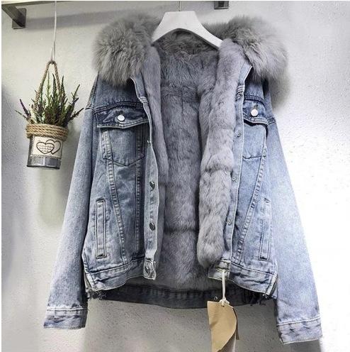 Damen Kapuzen-Jeansjacke mit langen Ärmeln Locker geschnitten Cropped Truckerjacke Koreanischer Pendlerstil Einreihiger Jean-Mantel