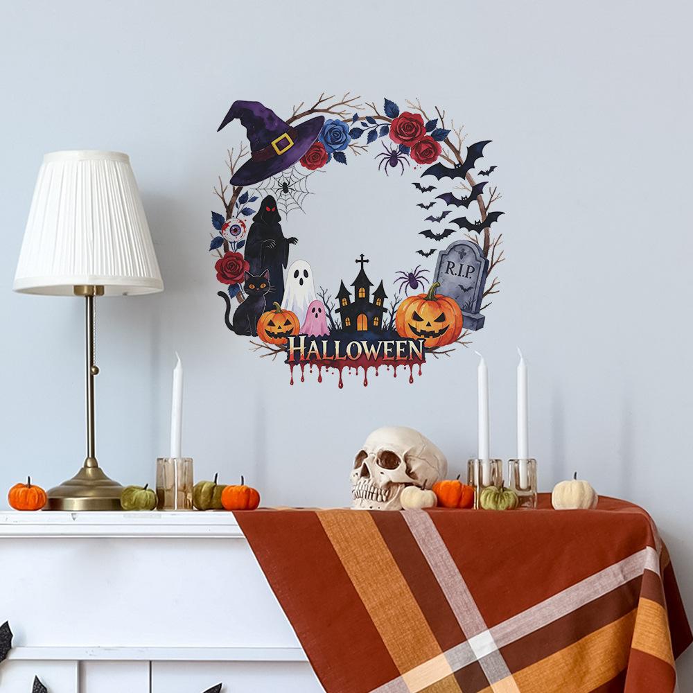Halloween Tombstone Pumpkin Bat Creative Wreath Kitchen Dining Room Refrigerator Beautification Decoration Stickers