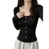 Womens Black U-Neck Long Sleeve T-Shirt Slim Fit Basic Top Casual Wear