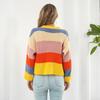 Cross-Border Fashion Fall and Winter New Product V-neck Color-Block Rainbow Cardigan Sweater Loose Short Coat Stripes Long Sleeves Knitwear