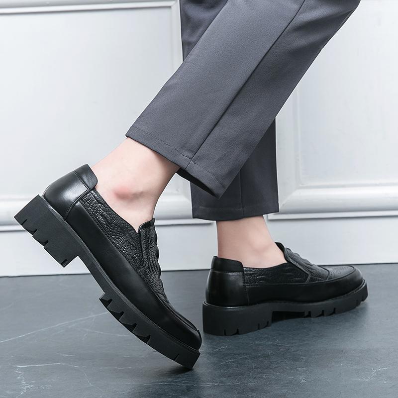 New Platform Outdoor Male Shoes Stylish Classic Men's Loafers Men Thick-soled Wedding Shoes Black Leather Formal Business Shoes