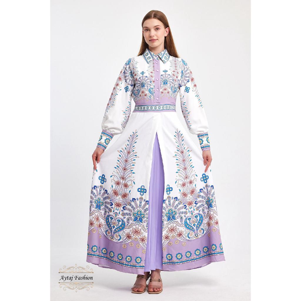 Floral Hijab Dress, Original Style, Cuffed Sleeves