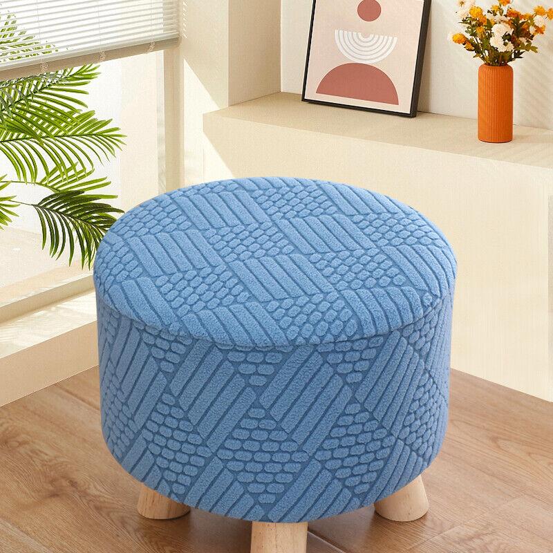 1pc Small Footstool Cover Round Square Stretch Jacquard Ottoman Slipcover Dustproof Seat Cover Living Room ChairCover Home Decor