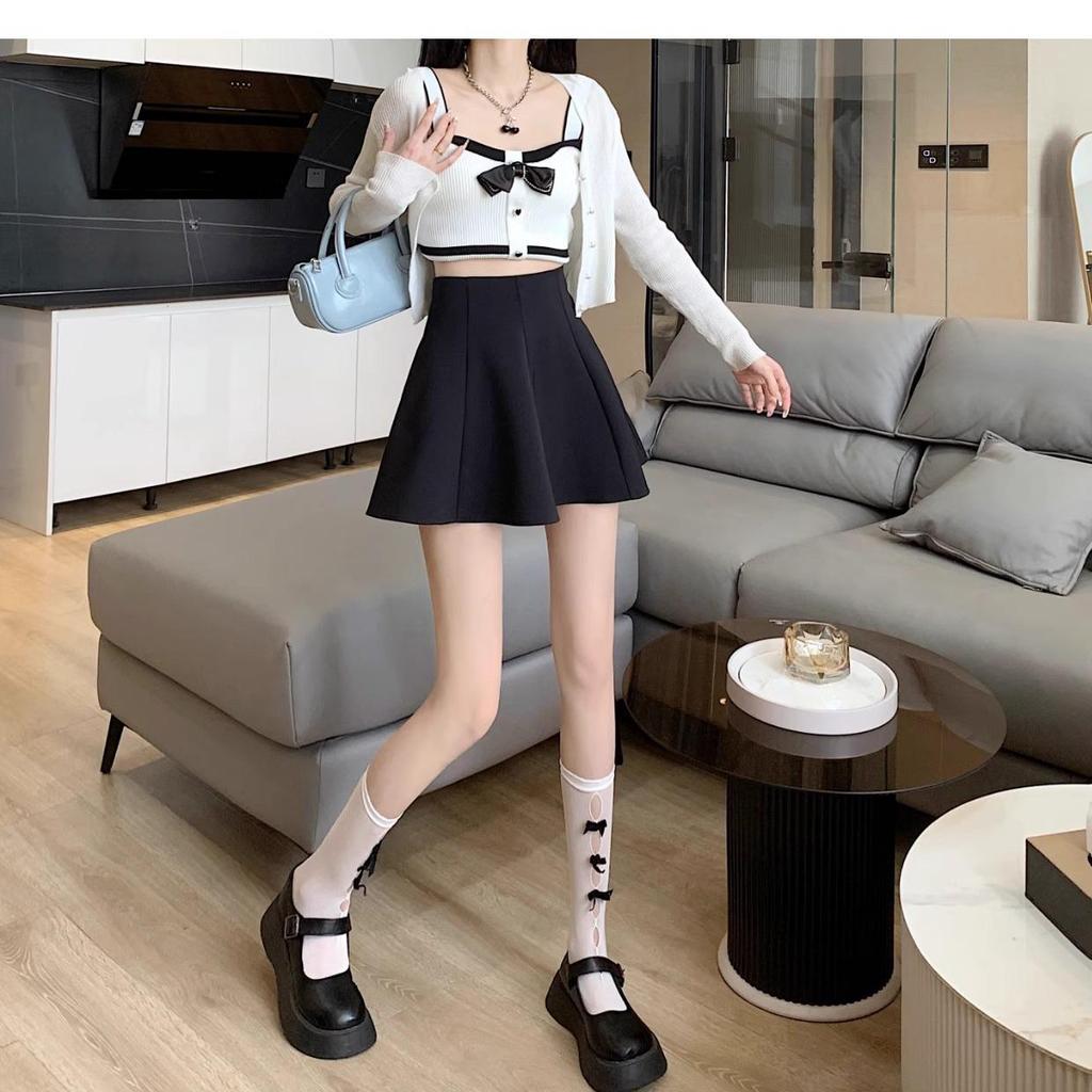 Women's 2025 High Waist Black A-Line Midi Skirt – New Summer Fashion