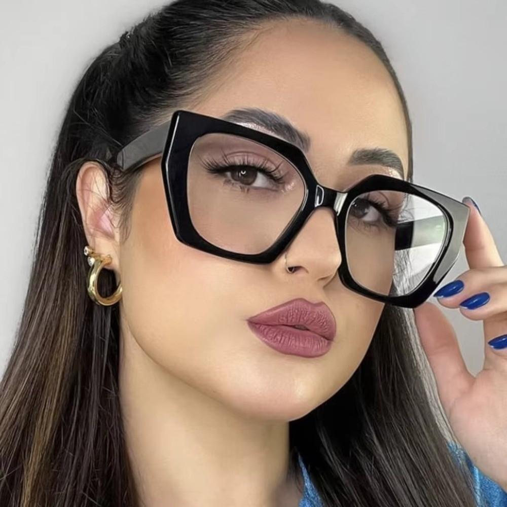 Trendy Clear Lens Cat Eye Glasses Anti Blue Light Large Frame Plain Glasses Lightweight Transparent Eyewear Unisex