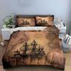 Vintage Ship & Map Design Bedding Duvet Cover Set Duvet Cover Pillowcases  (1*Duvet Cover 2*Pillowcases, Without Duvet Insert)