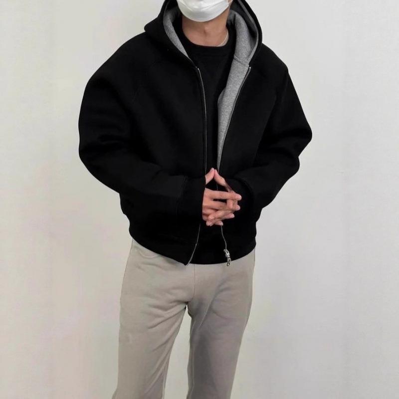 

American Retro Heavyweight Zip-Up Cardigan Jacket: Loose Fit, Korean Style, High-End Feel Hooded Sweatshirt for Spring and Autumn M чёрный