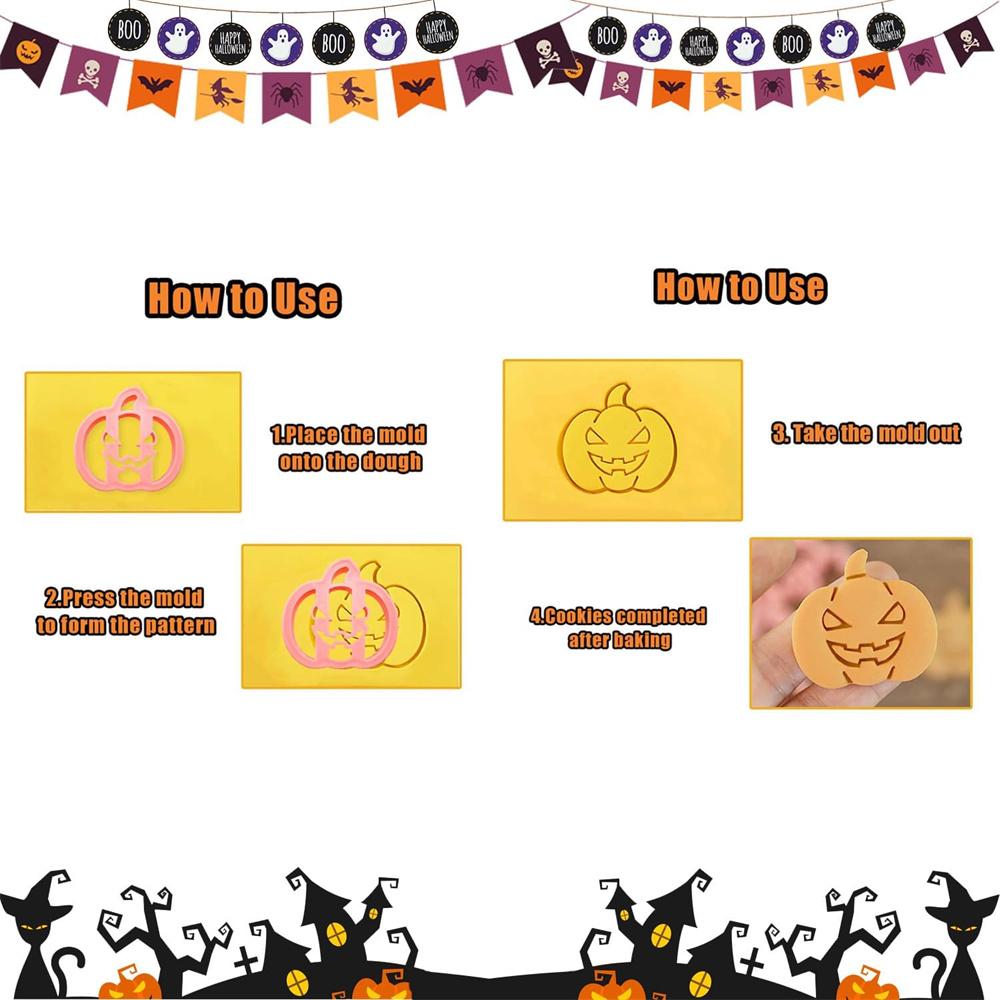 Halloween Cookie Cutters, 3D Pumpkin Bat Design Cookie Stamps, Cookie Cutter Set for Icing Decoration, Day of the Dead Decoratio