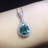 Teardrop Green Faceted Stone Double Halo Cluster Bail Pendant Women Luxury Neck Jewelry