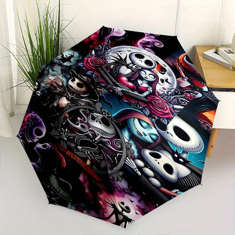 

1 Auto Open Jack Skellington, Sally Themed Colorful 8-rib Portable Umbrella for Men and Women, A Compact Commuting Companion Suitable for Da