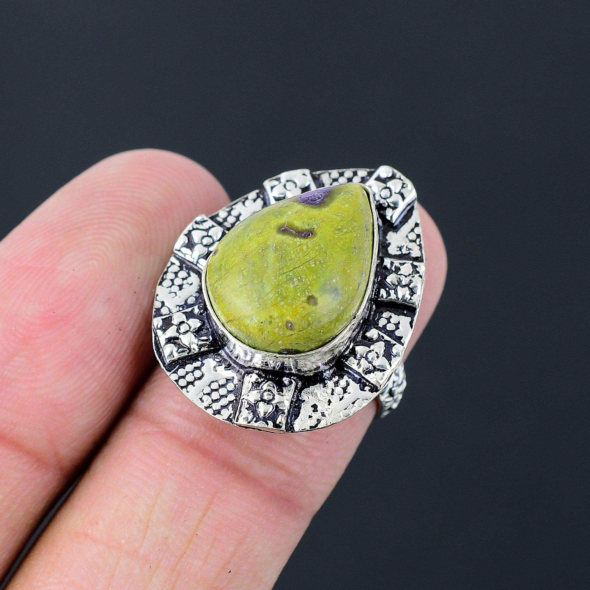 Natural Atlantisite Gemstone 925 Silver Multi Stone Ring Size 7 For Women 7