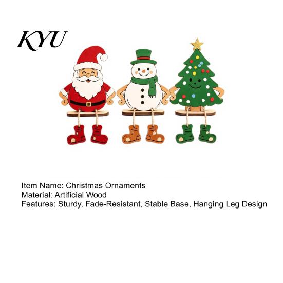 Wooden Santa Claus Figures 3Pcs 2D Christmas Hanging Ornaments, Cartoon Snowman Tree Figurines Cute Winter Window Ornaments with Leg Design,