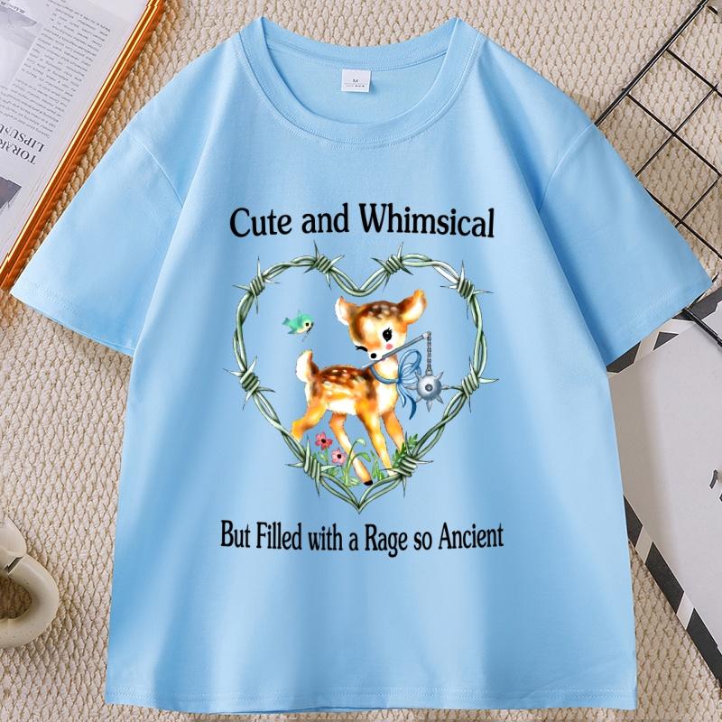 

Cute and Whimsical Deer Tshirt Cotton Short Sleeve Tshirt Summer Roun Dneck Base T Shirt for Unisex Women Comfortable Clothing 4XL