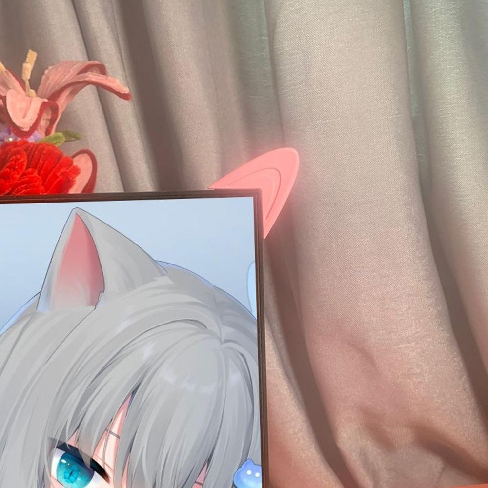 

A Pair Monitor Decorative Ornaments Office Computer Monitor Screen Ornaments Car Center Console Cute Cat Ear Ornaments рожевий