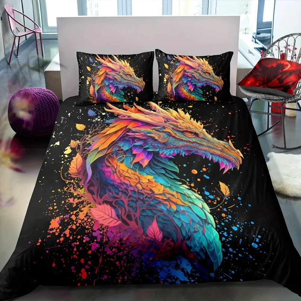 

Gentle and Comfortable Comforter Cover Kit Mystical Dragon Bedding for Bedroom and Guest Room - 1 Comforter Cover and 2 Pillowcases 135X200cm