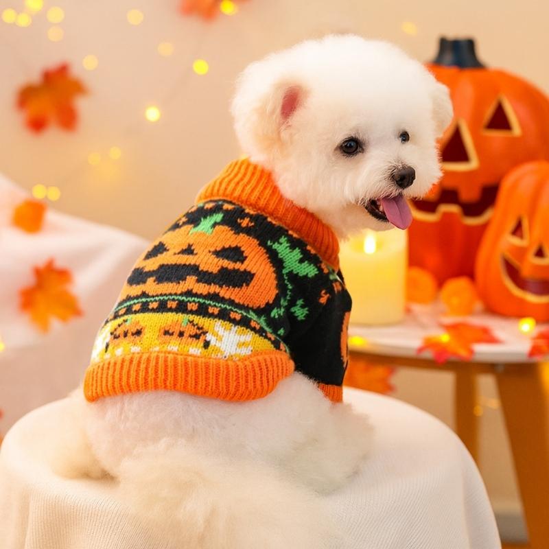 Pumpkin Pattern Pet Sweater Knitwear for Small Dog Cats Pullover Costume 2 Leg Clothes For Halloween Party Cold Weather