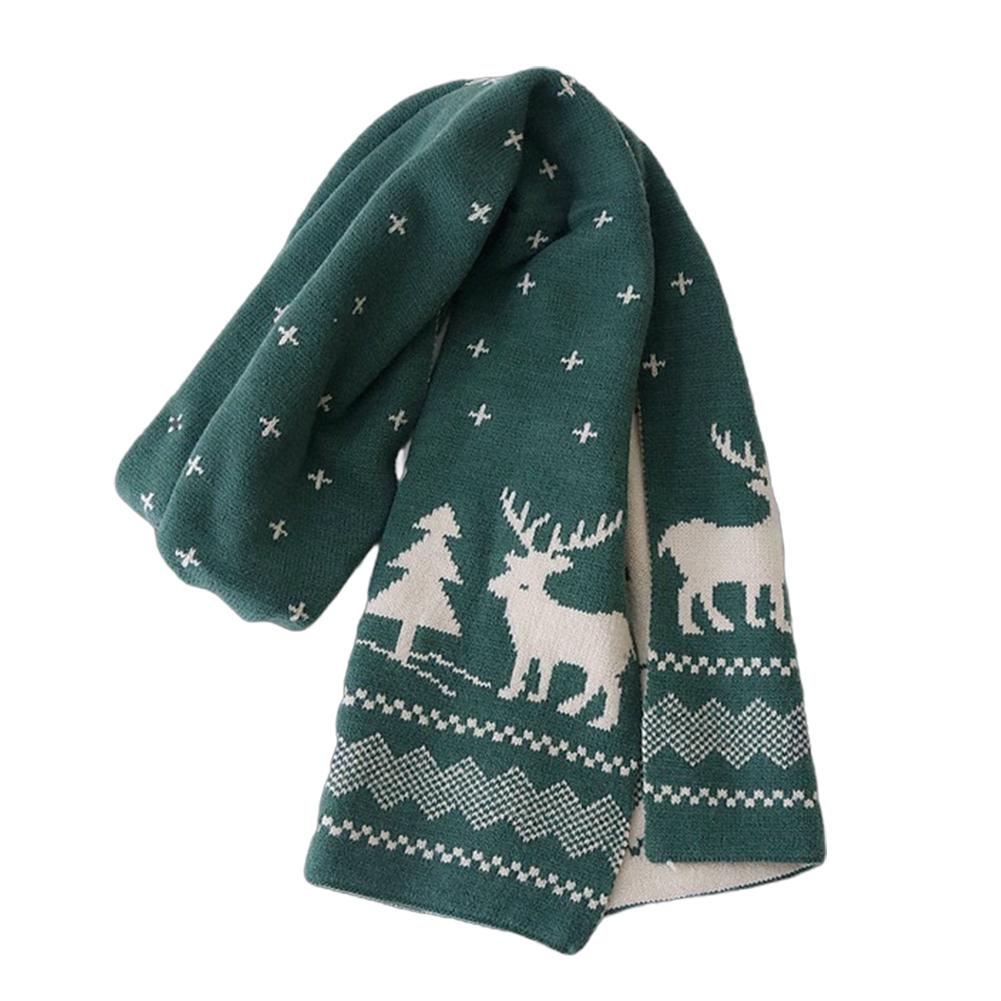 Winter Warm Scarf Deer Elk Double-Sided Knitted Scarves Fashion Versatile Woolen Shawl Girls Christmas Present for Women Men